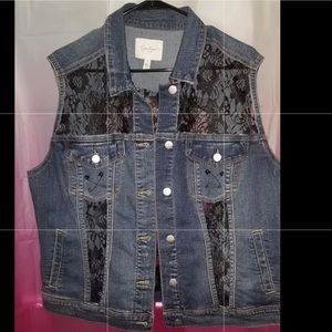 Customized denim and lace vest $45. Size 1X